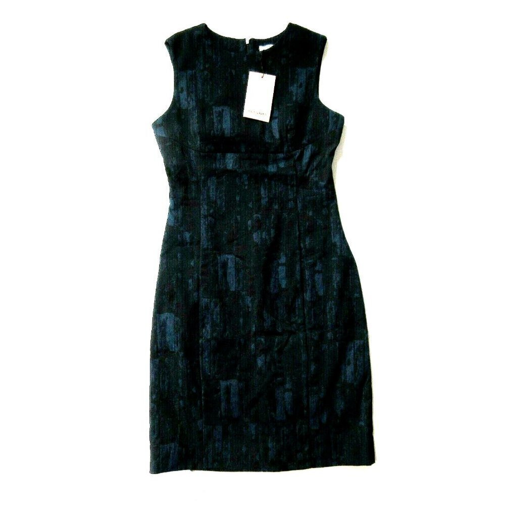 NWT MM. Lafleur The Shirley in Blue Black Brush Jacquard Sheath Dress 2 $240
